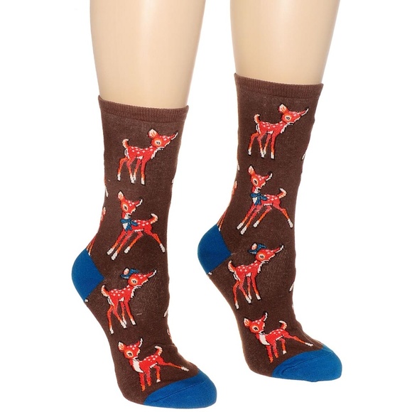 Socksmith Accessories - NEW Fawn Over Me Retro Deer Socks in Cocoa